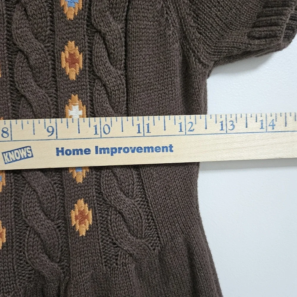 Gymboree Sweater Dress Girls 10 Brown Bear Fair Isle Cable Knit Cotton Short Slv
